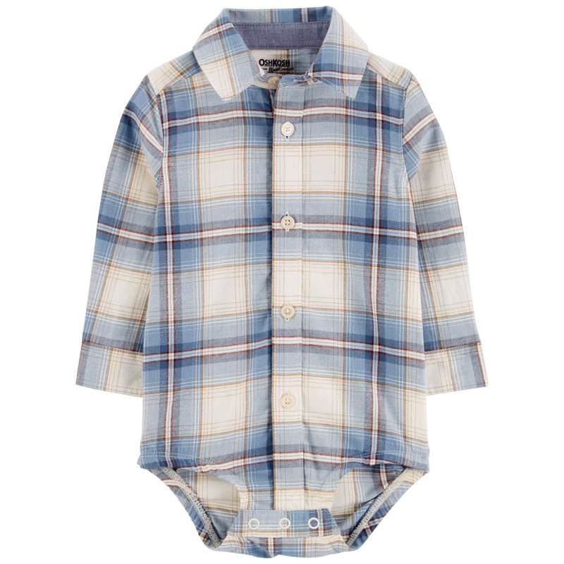 OshKosh B'Gosh Baby Boy Buttonfront Bodysuit, Blue Plaid, 9M