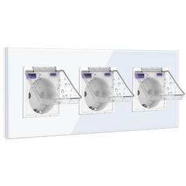 BSEED Schuko Socket 20 W Quick Charger with Waterproof Cover, Triple Socket Flush-Mounted with USB C, Socket Cover 16 Amp for Wet Rooms, Outdoor and Indoor Use, Triple White