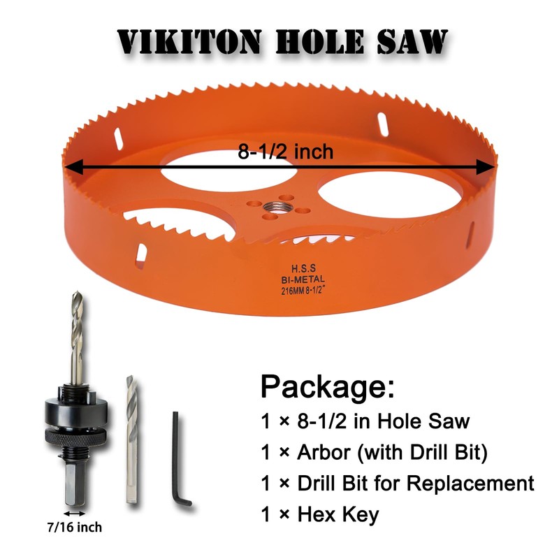 VIKITON 8-1/2 Inch Hole Saw with Arbor for Metal Wood