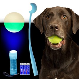 Glow Fetch It Adventure Kit – Includes Durable LED Ball, LED Flashlight, Sturdy Ball Thrower with Tennis Ball & 3 Long-Lasting Batteries – Ideal for Pet Playtime, Camping & Outdoor Adventures (Blue)