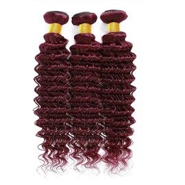 HeioWuio #99j Deep Wave Human Hair Bundles Brazilian Remy Human Hair Weaves 22 24 26 Inch