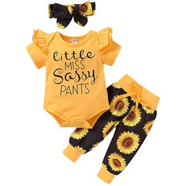 Newborn Baby Girl Clothes Long Sleeve Romper+Pants Headband Hat Outfits Set