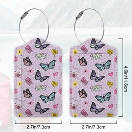 Gearsly 2Pcs Pink Butterfly Cute Suitcase Tag with Privacy Flap & Name ID Label & Metal Loop, Travel Bag Luggage Tags for Women