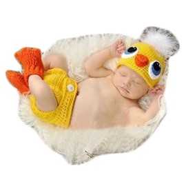 Fashion Newborn Baby Photography Props Boy Girls Photo Shoot Props Outfits Crochet Knitted Costume Unisex Cute Infant Hat Pants Set (chick)