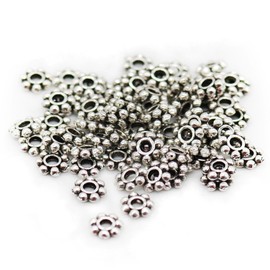 GBSTORE 500 Pcs Antiqued Silver Daisy Spacer Metal Beads 4mm for Jewelry Making