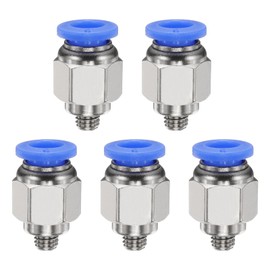 sourcing map 5pcs Push to Connect Fittings 6mm Tube OD x 10-32" UNF Thread Male Straight Union Fittings Copper Quick Connect Pneumatic Fittings for Semi Truck Trailers Air Brake System, Blue