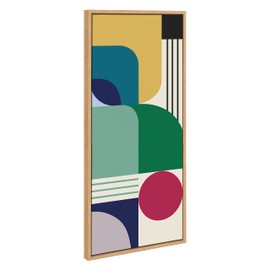 Kate and Laurel Sylvie Mid-Century Modern Pattern 14 Framed Canvas Wall Art Home Decor by Rachel Lee of My Dream Wall, 18x40 Natural, Colorful Abstract Shape Pattern Art for Wall