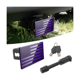 AUCELI American Flag Metal Car Trailer Hitch Cover, Heavy Auto Tow Plug for 2 lnch Receivers, Vehicle Exterior Accessories with 5/8-Inch Pin Diameter Lock, Universal for Truck SUV Sedan (Purple)