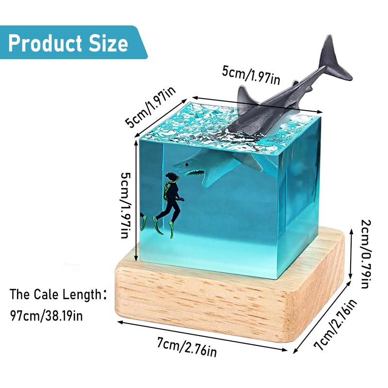 cimsfcor Epoxy Resin Shark Night Light, Night Lamp with Humpback