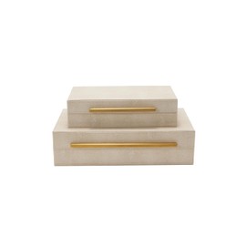 Generic Sagala Set of 2 Ivory Shagreen Decorative Boxes With Brushed Gold Metal Handles, Faux Leather Jewelry Boxes Modern Storages Photo Memory Boxes Home Organizer Boxes (Ivory-Gold, 2pack)