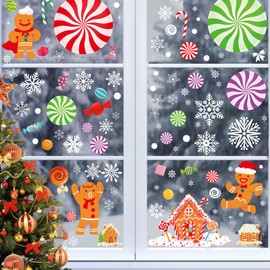 Christmas Window Clings,137 Pcs Christmas Gingerbread Man Window Stickers,Double-Sided Xmas Peppermint Candy Decorations for Glass Window Christmas Holiday Home Office School Decorations