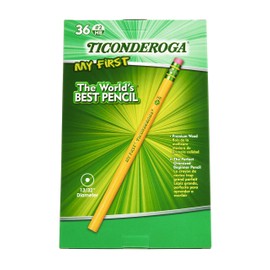 Ticonderoga My First Wood-Cased Pencils, #2 HB Soft, With Eraser, Yellow, 36 Count (X3336)