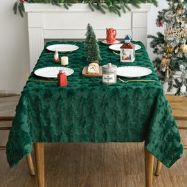 Horaldaily Christmas Tablecloth 60×84 Inch Rectangular, Plush Faux Soft Trees Green Washable Seasonal Table Cover for Party Picnic Dinner Decor