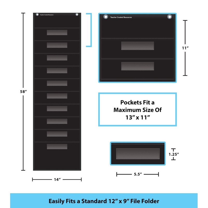 Black 10 Pocket File Storage Pocket Chart (14" x 58")