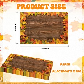 Tenceur 100 Pcs Fall Placemats 11 x 17 Inch Fall Thanksgiving Paper Placemats Disposable Autumn Placemats Fall Leaves Placemats Bulk Seasonal Harvest Holiday Thanksgiving Table Mats Decoration