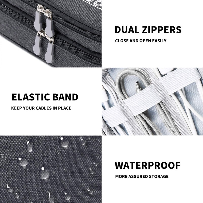 MIRLEWAIY Travel Cords Organizer Case Double-Layer Electronic Accessories Carrying Bag