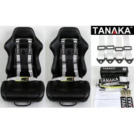 TANAKA 2X TANAKA UNIVERSAL LIGHT GRAY SILVER 4 POINT BUCKLE RACING SEAT BELT HARNESS 2"