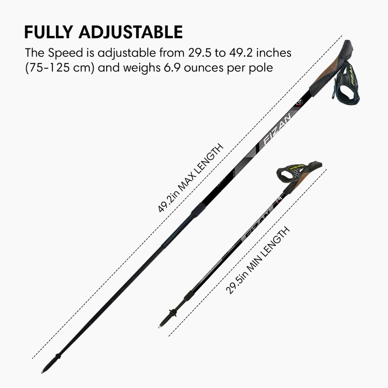 FIZAN Speed Model, Swift Nordic Aluminium Walking Poles, Ultralight Adjustable,