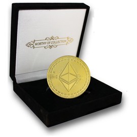PfX Physical Golden Ethereum Collector Coin with Uniquely Engraved ETH Symbol [Plated with 24 Carat Real Gold] Including Elegant Velvet Coin Case (Ethereum (Gold))