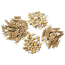 TimeTEX Natura Office Set Push Pins and Pegs Made of Wood, 100 Pieces