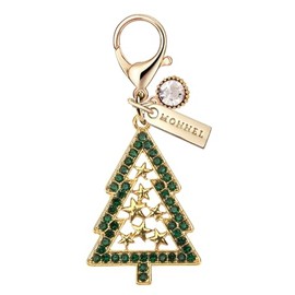 MONNEL MC392 - Abalorio de vidrio para árbol de Navidad con cierre de langosta para mujeres y niñas con bolsa de terciopelo (verde, 1 pieza), 2.3 cm (L) X 0.3 cm (W) X 2.5 cm (H), aleación de zinc metal, Diamantes de imitación