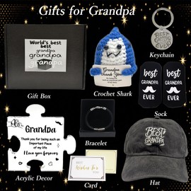 Grandpa Gifts,Best Grandpa Gifts for Grandfather with Baseball Cap Socks Bracelet Keychain Acrylic Decor Crochet Animal For Fathers Day Birthday Christmas Gift