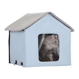 VEVOR Heated Cat House, Outdoor Kitty Shelter, 600D Oxford Cloth Foldable Cat Shelter with Heated Pad for Winter to Stay Warm and Cozy, Light Blue (Small)