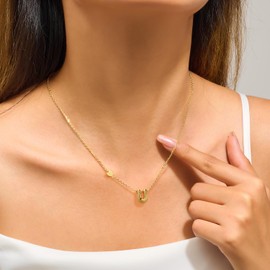 LILIE&WHITE Gold Initial Necklaces for Women Gold Heart Necklace Cute Pendant Necklace Heart Initial U Necklace Dainty Women Jewelry Mother’s Day Gift Gold Necklaces Letter Name Choker Necklaces