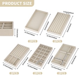 WENLISELL 10 Pack Beige Jewelry Organizer Trays, Velvet Jewellery Trays for Drawers, Stack Jewellery Drawer Organiser Insert for Ring, Earring, Ring, Bracelet, Necklace