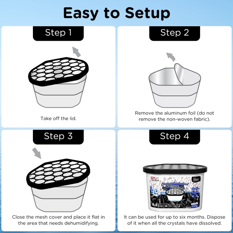 W&E Choice Moisture Absorbers with Activated Charcoal, Portable Dehumidifier for