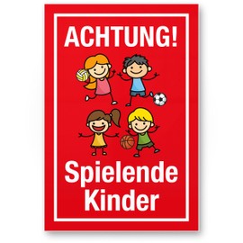 Komma Security Achtung Spielende Kinder Sign 20 x 30 cm Warning Sign Warning Sign Warning Sign Slow Driving Warning Note Play Street Playground - Caution Playing Children