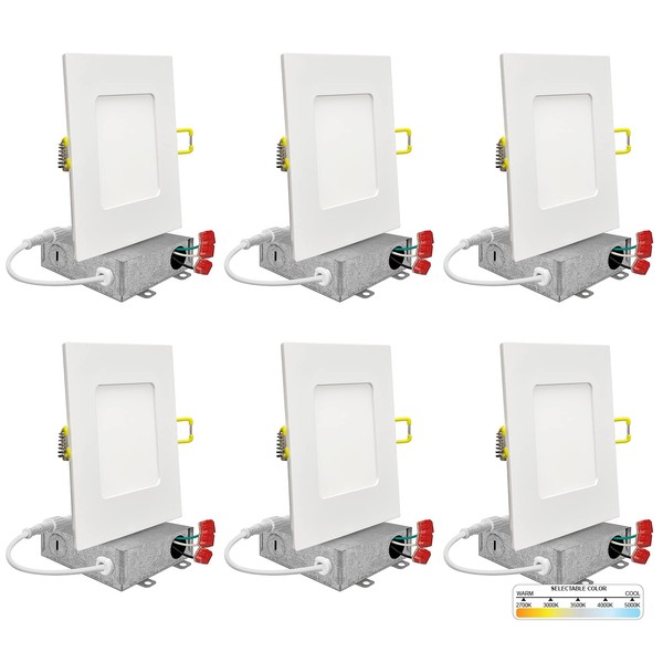 NUWATT 6 Pack 4 Inch Square Wafer LED Recessed Lighting,
