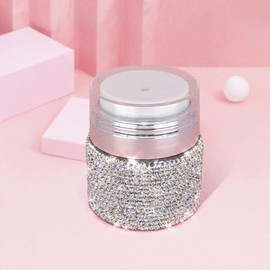 TISHAA Bling Refillable Cream Jar 50ml – Rhinestone Airless Pump Container for Skincare, Moisturizer, Body Butter, Glitter Cream – Glam Travel Cosmetic Jar with Lid