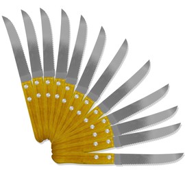 Set 12 Cuchillos con sierra, Acero Inoxidable, con mango de madera juego de cuchillos de mesa, cuchillo económico