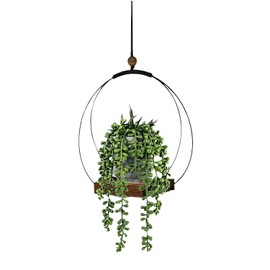 QRZLP Plant Hanger for Pots, Hanging Planter for Indoor Plant with Wood Base Hanging Plant Shelf for Indoor Plants Macrame Plant Hanger for Wall Ceiling Window (Plants/Pots Not Included)
