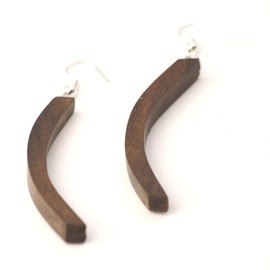 81stgeneration Women's Wood 925 Sterling Silver Curved Long Brown Bar Dangle Earrings