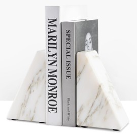 Marble Book Ends White, Heavy Duty Book Ends for Shelves, Decorative Natural Book Stopper，Unique Decorative Bookend for Home Shelves Calacatta Natural Marble Bookend, Set of 2