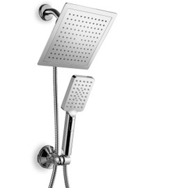 Dream Spa Hotel Spa Ultra-Luxury 9" Square Rainfall Shower Head / Handheld Combo. Convenient Push-Button Flow Control for easy one-hand operation. Switch flow settings with same hand! Premium Chrome.