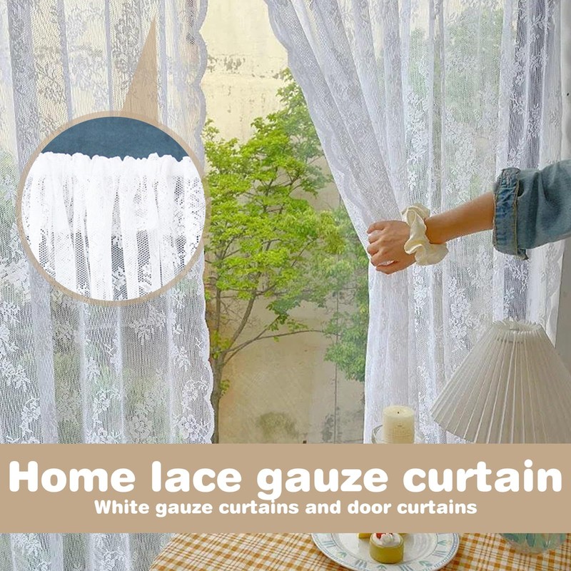 TOATELU White Lace Curtain Set of 2 W 150 x