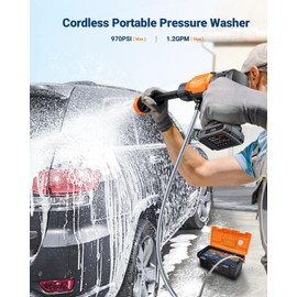 SEALIGHT Cordless Pressure Washer, 970PSI Portable Power Washer with 3.0Ah Dual Batteries 6-in-1 Nozzle Battery Operated Power Washer for Cars, Fences, Patio, Bikes Cleaning