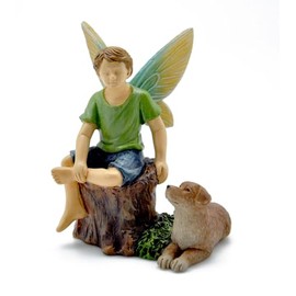 Marshall Home & Garden Sitting Friends - Boy with Dog - Multicolor Resin Miniature Figurine for Fairy Garden, 4 x 1 Inch, MG489