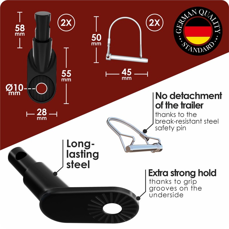 WEIDEBACH® 2x Stable bike trailer hitch with black safety pin,
