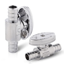 (Pack of 2) Seelink Pex Crimp 1/4 Turn Straight Stop Valve, 1/2" Pex Barb Crimp (F1807), Chrome Plated Brass