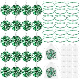 Ecation 20 Sets Cheerleader Gifts Bulk, Pom Pom Keychain Cheer Bracelet Organza Bag 20 Each for Team Women Accessories(Green and White)