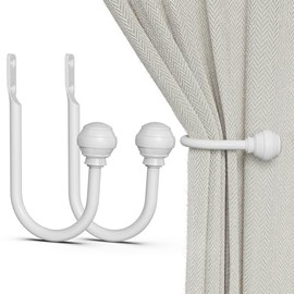 Hion Alzapaños de Cortina Blancos 2 piezas, Ganchos de Cortina Montados en Pared para Cortinas
