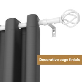 White Curtain Rods for Windows 48 to 88 with Twisted Cage Finials, Adjustable Heavy Duty Curtain Rods Set for Living Room, Bedroom, Decorative 5/8" Diameter Curtain Rod