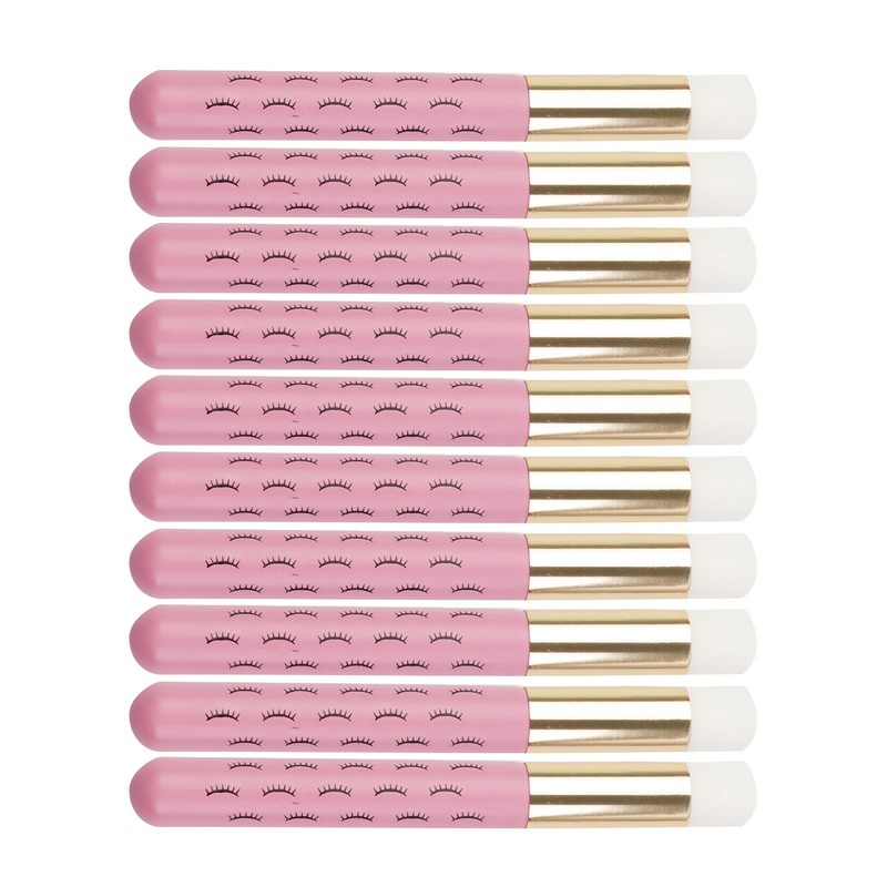 10pcs Facial Lash Shampoo Brushes Golden Tube Aluminum Acrylic Handle