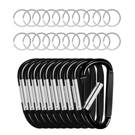 Happybuy 10 PCS Black Carabiner with 20 PCS Keyrings, 2.75" Aluminum Alloy D Ring Shape for Camping, Hiking, Backpacking