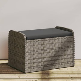 TREATLIFE HOME Storage Bench with Cream Cushion, Gray PE Rattan, Outdoor Seating and Storage Solution, 31.5"x20.1"x20.5"