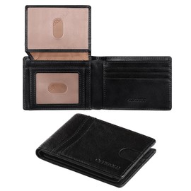 GERUOLA Wallet for Men-Genuine Leather RFID Blocking Slim Bifold Front Pocket Wallets for Men Billfold 2 ID Window with 12 Card Holder (Black)